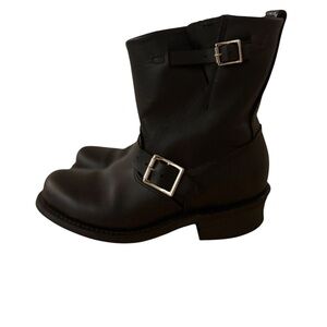 Frye Black Leather Engineer Boots with Silver Buckles Size 6.5